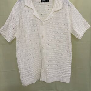 White Knit Button-Up Cardigan